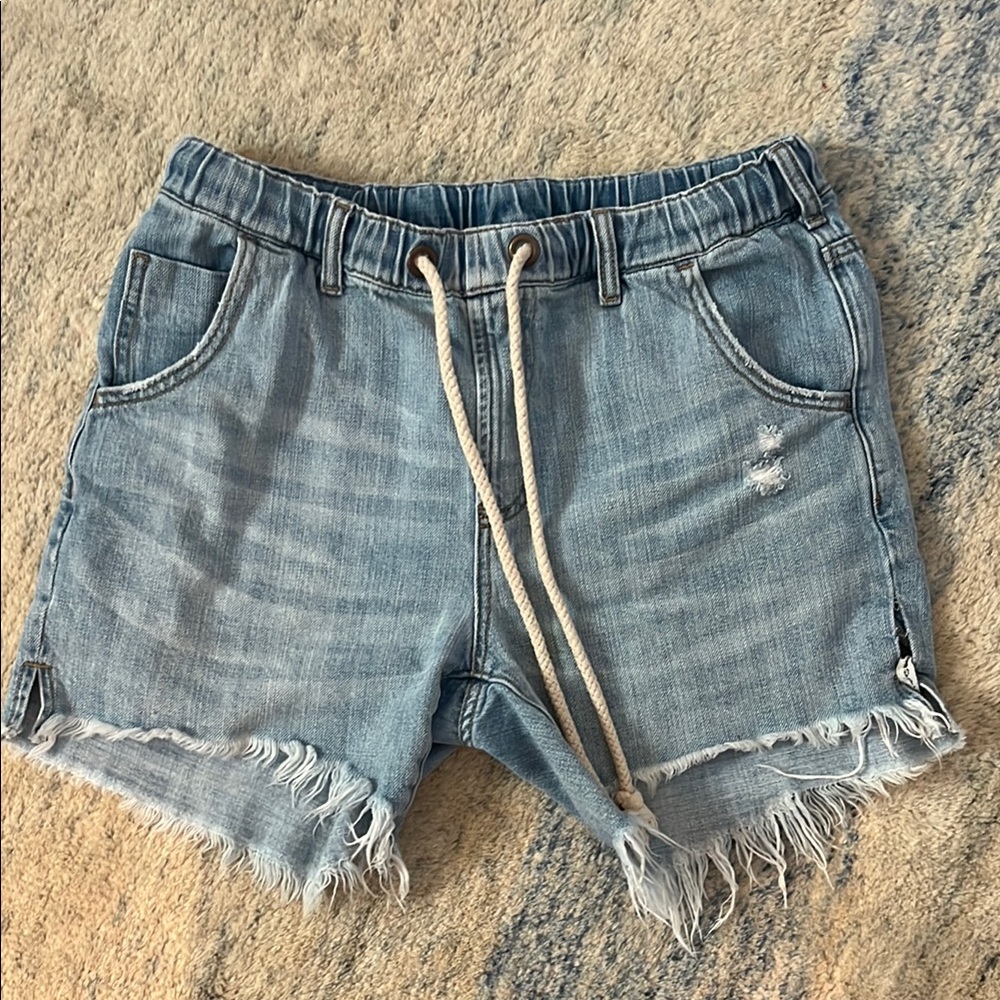 One Teaspoon Blue Jean Shorts Distressed Frayed Hem